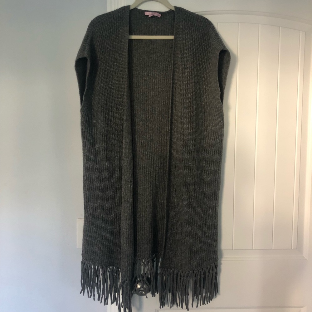 Calypso Grey Knit Sleeveless Cardigan with Fringe